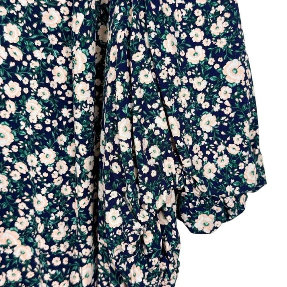 Old Navy Floral Puff Sleeve Midi Dress Open Back Navy Green Size 4X - Picture 9 of 16
